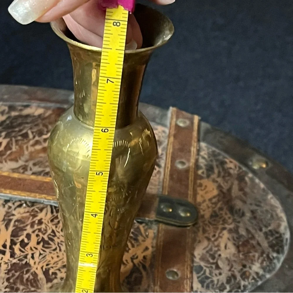 Vintage Fluted Solid Brass Flower Vase 7.5 Inches Tall Lovely Etched Design